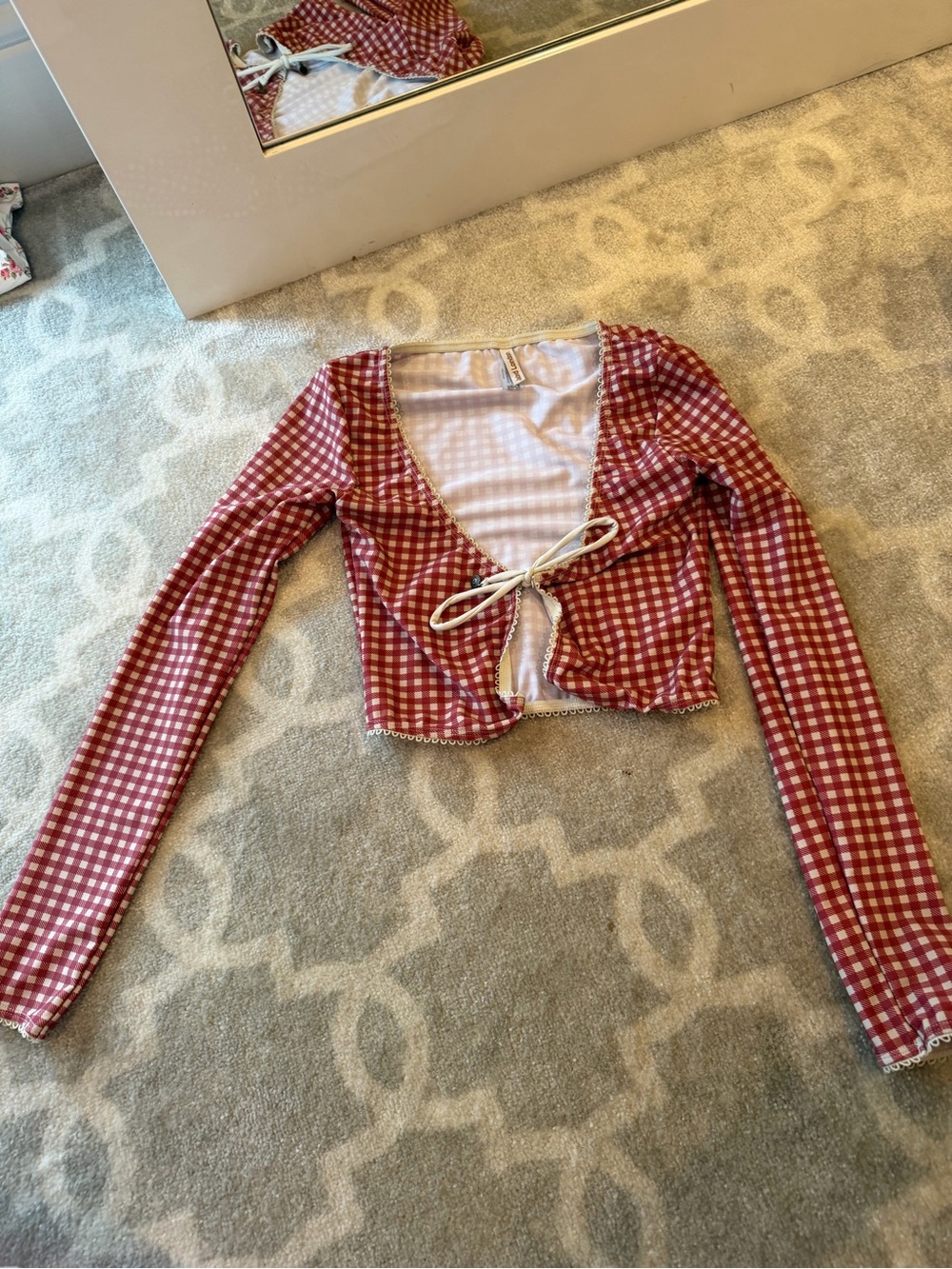 Jaded London Red Gingham Tie-Front Long Sleeve Crop Top